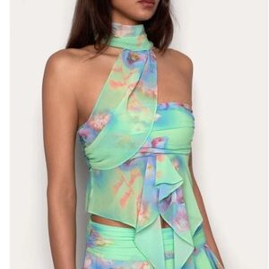 Guizio Chiffon Wrap Around Top | Ardere Floral Green